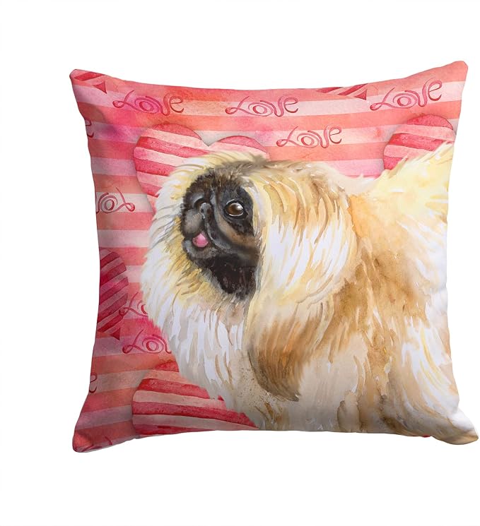 Caroline's Treasures BB9768PW1414 Pekingese Love Fabric Decorative Pillow, Red Machine Washable, Indoor Outdoor Decorative Pillow for Couch, Bed or Patio, 14Hx14W