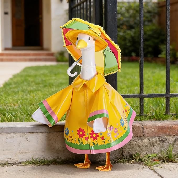 Raincoat Porch Goose Outfits,Spring Summer Lawn Goose Statue Raincoat Clothes,Fits 23" Geese Statue, for Summer Outdoor Patio Yard Lawn Garden Decoration (Raincoat-Yellow Flower)