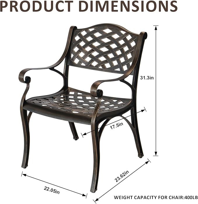 Patio Dinning Set Weather Resistant Cast Aluminum Patio Furniture Set with Umbrella Hole, Bistro Dining Set for Garden (59" x 28" Table C and 6 Chairs Bronze, 7 Pieces)