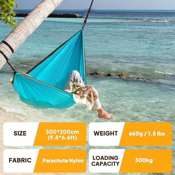 NATUREFUN Ultra-Light Travel Camping Hammock | 300kg Load Capacity,Breathable,Quick-Drying | 2 x Premium Carabiners,2 x Nylon Slings Included | Outdoor Indoor Garden