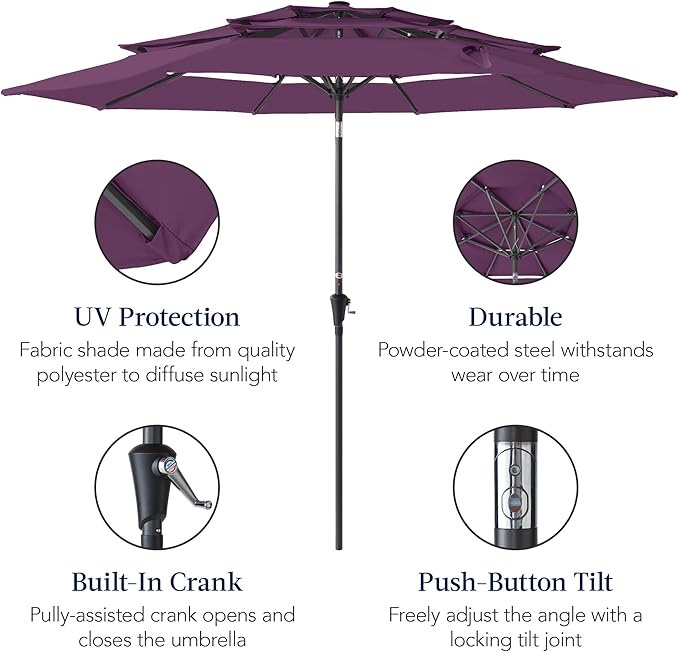 Best Choice Products 10ft 3-Tier Market Patio Umbrella, Outdoor Sun Shade with Tilt, Crank Lift, 8 Ribs for Backyard, Deck, Poolside