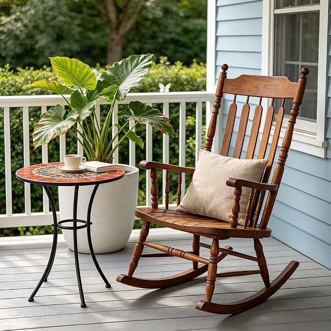 23.6" Outdoor Patio Mosaic Round Table Garden Bistro Accent Table | Ceramic Tile Waterptoof Side End Table Metal Frame Dining Table Furniture for Balcony Backyard Porch Poolside Terrace