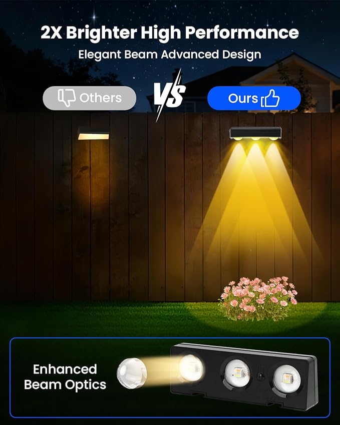 Solar Fence Lights Outdoor Waterproof 3000/5000K/RGB 12 Mode, 12 Pack 60LM Brighter 3 LED Spot Lens Deck Lights Solar Powered Wall Lighting Decor for Outside Step Porch Patio Yard Railing Pool