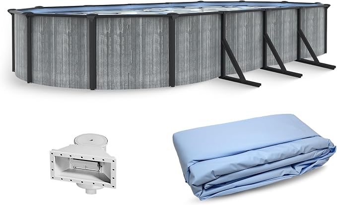 Blue Wave San Pedro 15x30-ft Oval 52-in Deep Hard Sided Steel Wall Above Ground Pool with 6-in Top Seats, 5-in Verticals, Skimmer & Vinyl Liner - 9,900 Gallon Cap for Family Swimming & Recreation