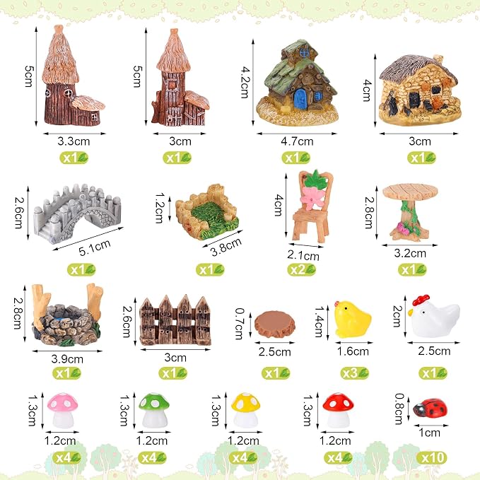 60 PCS Mini Fairy Garden Accessories Kit Miniature House Decor | Mini Fairy Figurines Outdoor DIY Micro Landscape Ornaments for Terrarium Dollhouse Succulent Craft