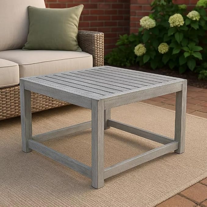 Chelsea Outdoor Coffee Table - Modern Aluminum Patio Center Table, Rust-Proof & Weather Resistant Outside Furniture for Garden, Balcony, Deck, & Backyard - Metal Porch Table, Weathered Grey