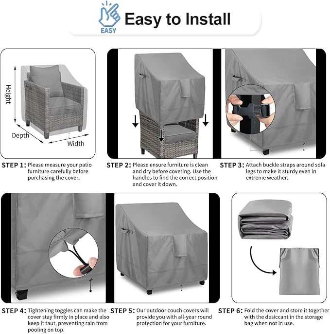 OutdoorLines Outdoor Waterproof Furniture Chair Cover - UV-Resistant Patio Lawn Chair Covers for Outdoor Furniture Windproof Heavy Duty Chair Covering, 2 Packs, 33Wx34Dx31H Inches, Grey