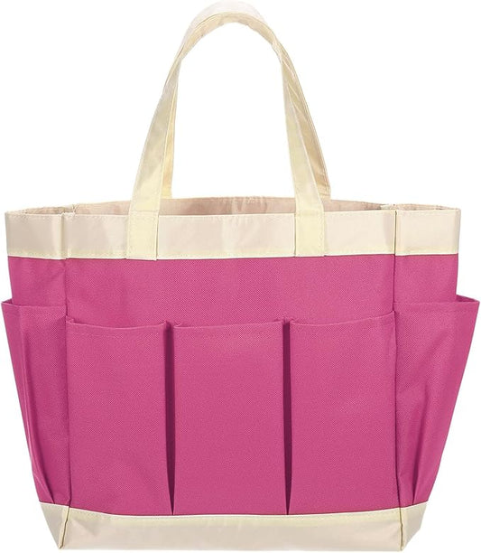 HARFINGTON Garden Tool Bag 11.22" x 5.12" x 11.02" Large Oxford Bag with Pockets Garden Tote Bag Gardening Plant Tool Organizer Storage Carrier Store for Outdoor Women Men, Rose Red