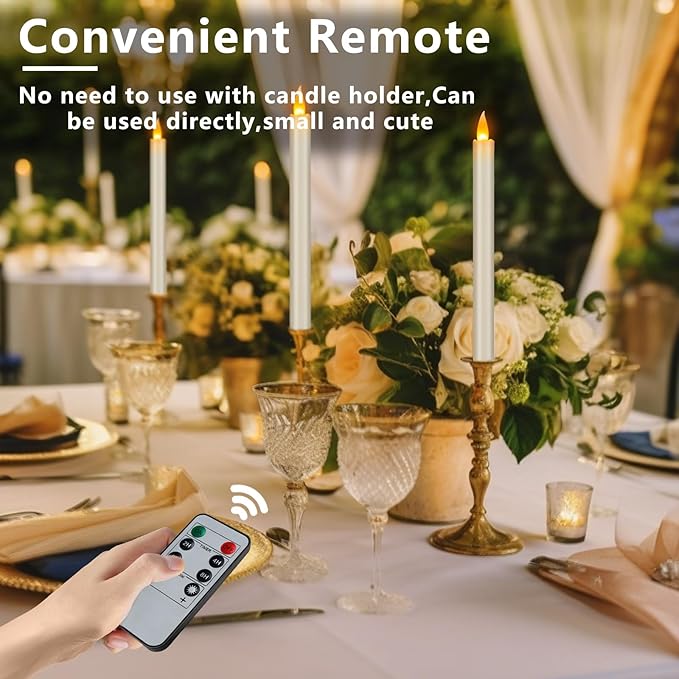 wemarry Flameless Taper Candles with Remote, 10" White Battery Operated Led Candlesticks with Flickering 3D Flame, Fake Taper Candles for Christmas Thanksgiving Wedding Home Décor (Ivory, 24 Pack)