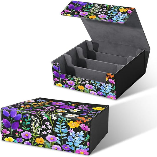 Card Deck Box for MTG, Cards Storage Box Fits 120+ Sleeved, Leather Big Size Strong Magnetic Closing Case for Board Games Magic TCG CCG Baseball Collection Women Man, Purple Wildflower