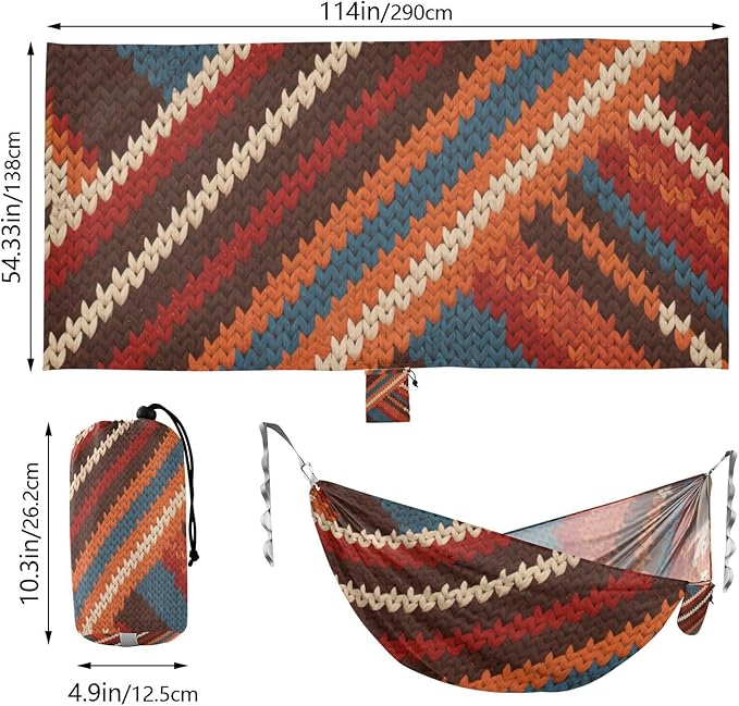 Red and Blue Knitted Stripes 330lb Capacity Camping Hammocks with Hanging Rope Hanging Hammock for Outside Camping Essentials hamaca para Camping 0 a 24 Meses
