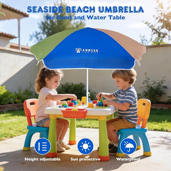 AMMSUN 5ft Seaside Beach Umbrella for Sand and Water Table - Kids Durable Umbrellas for children Beach Camping Garden Outdoor Play Shade