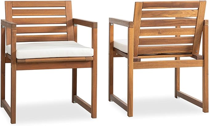 VICTORY RELAX Acacia Wood Patio Chairs Set of 2 with Cushions – Outdoor Lounge & Lawn Chairs for Backyard, Balcony & Garden, Comfortable Modern Outdoor Furniture, Natural Color (22")
