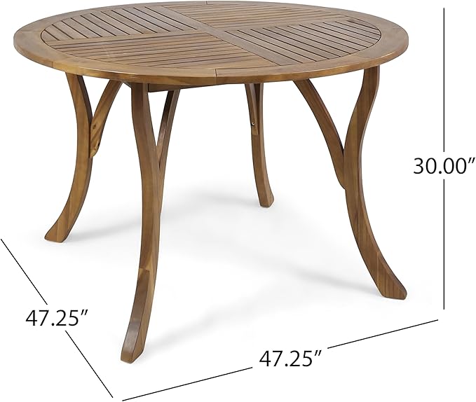 Christopher Knight Home Verle Wooden Patio Dining Set for 4, Acacia Wood Outdoor Dining Table Set for 4, 5 Piece Outdoor Dining Set with Round Table and Armchair with Seat Cushion, Teak+Grey