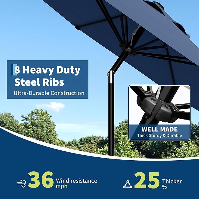 IDEALHOUSE 10FT Outdoor Patio Umbrella, UV Resistant Outdoor Table Parasol, Push Button Tilt & Crank Lift, 8 Fiberglass Ribs, Heavy Duty Canopy, Large Sunshade for Deck Yard Pool Cafe