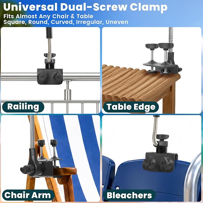 Chair Umbrella with Clamp,2PACK 53 inches Double Canopy Beach Chair Umbrella with Universal Clamp,50+ UV Protection,360° Swivel,Folding Clip on Sun Umbrellas for Table,Camping,Bench Chairs,Golf Cart