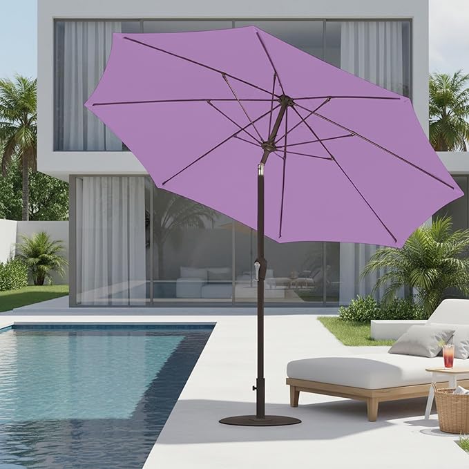 9ft Patio Umbrella with Push Button Tilt and Crank,Outdoor Market Table Umbrella UV Protection 8 Sturdy Ribs for Backyard,Garden,Pool,Deck(Taro Purple)