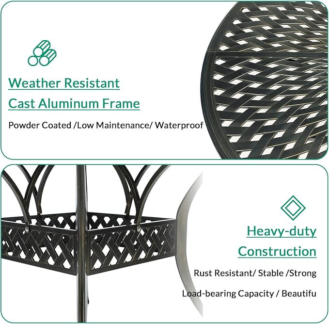 VIVIJASON Outdoor 61" Patio Round Dining Table for 6-8 Person, All Weather Cast Aluminum Patio Dining Table with 24" Lazy Susan and Umbrella Hole for Balcony, Porch and Deck