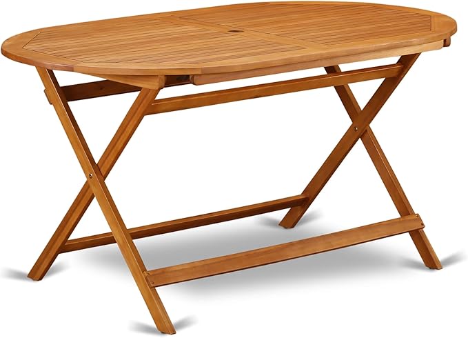 East West Furniture DIDK5CWNA 5 Piece Patio Garden Table Set Includes an Oval Outdoor Acacia Wood Dining Table and 4 Folding Side Chairs, 36x60 Inch, Natural Oil