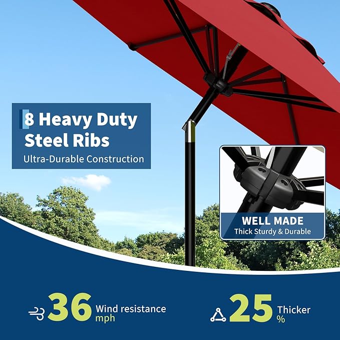 GarveeLife 10FT Umbrella Outdoor Patio, Table Umbrella with Push Button Tilt and Crank, 8 Sturdy Ribs Waterproof UV Protection for Garden, Pool, Deck, Backyard, Market (Red)