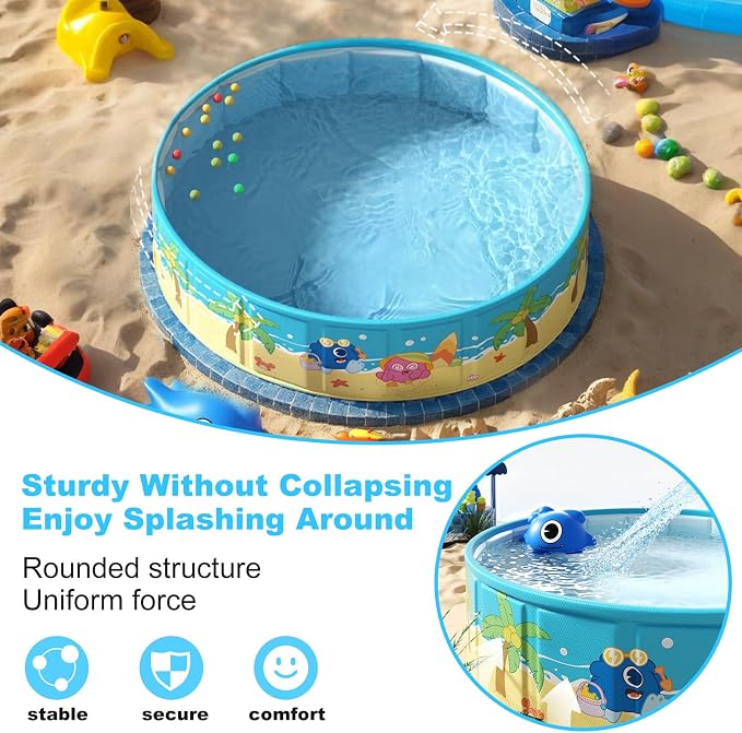 Foldable Swimming Pool for Kids 78.7"x17.7" Hard Plastic Portable Dog Pool Anti-Slip Collapsible Large Kiddie Pool Indoor Outdoor Backyard (JellieMons 79'')