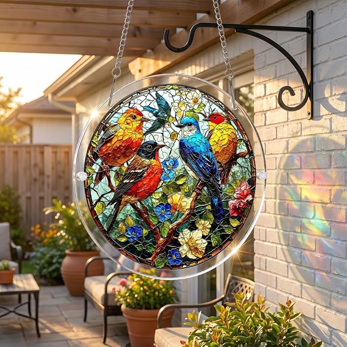 Acrylic Puzzle Suncatcher, Birds & Flower Sun Catcher Jigsaw Puzzle Window Hanging, Acrylic Puzzles Kit Home Garden Decor, Mothers Day Birthday Gifts for Mom, Wife, Sisters, 7.87 inch