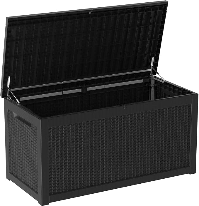 Outdoor Storage Deck Box, Large Patio Container for Garden Tools, Cushions and Yard Accessorie.Lockable Waterproof Resin Weatherproof Storage Container (Black, 320 Gallon)