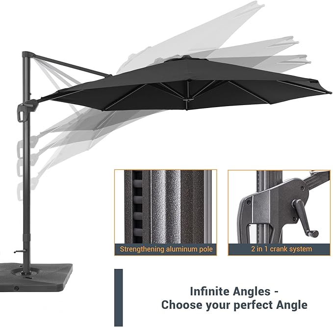 FLAME&SHADE 11 ft Cantilever Offset Patio Umbrella, Large Heavy Duty Outdoor Patio Umbrella Aluminum 360° Rotation Round Outdoor Umbrella for Deck,Pool,Backyard