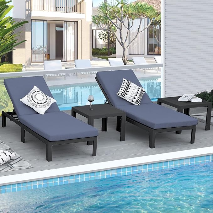 NICESOUL 16 Pcs Aluminum Patio Furniture Set for Large Groups, 500lbs Heavy Duty Outdoor Sectional Sofa with Chaise & Coffee Table, 29" Deep Wide Seating Conversation Couch for Poolside, Denim Blue