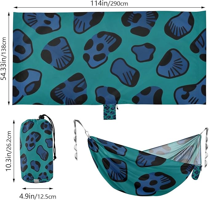 Blue Leopard Print Camping Hammocks Fabric Hammock for Outside Patio Backyard Poolside