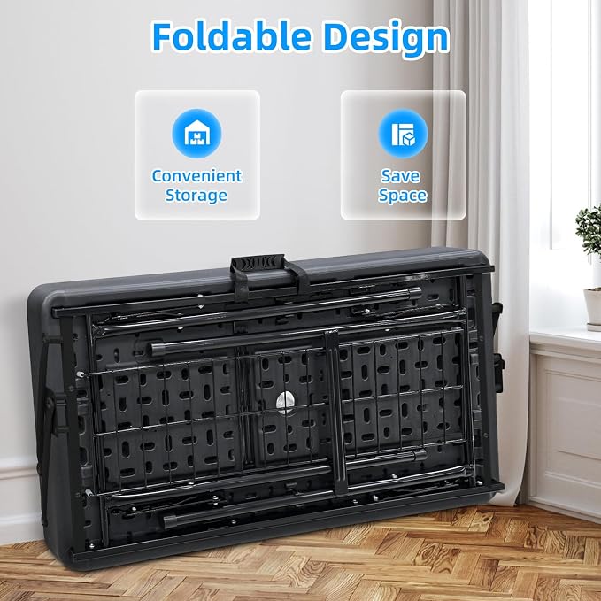 Double-Layer Ice Cooler Folding Table, Party Chilling Table with Drain and Detachable Black Skirt to Keep Drinks Cool for Weddings, Outdoor, Picnics, Pool Parties