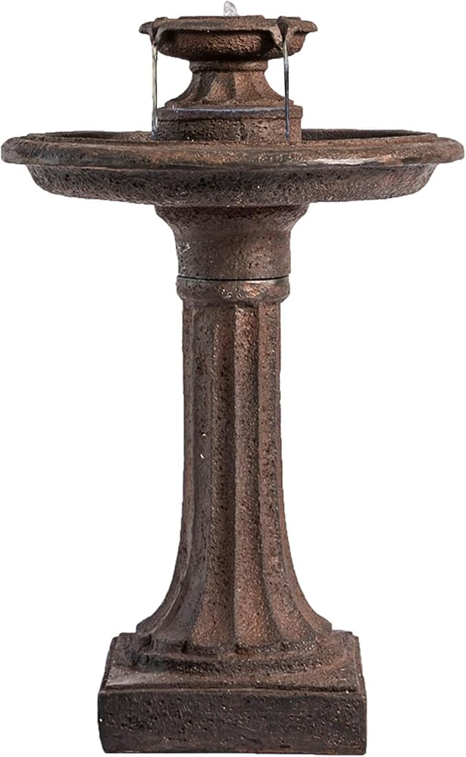XBrand 28" Outdoor Bird Bath Fountain, Brown Resin, Decorative 1-Tier Water Feature for Patio