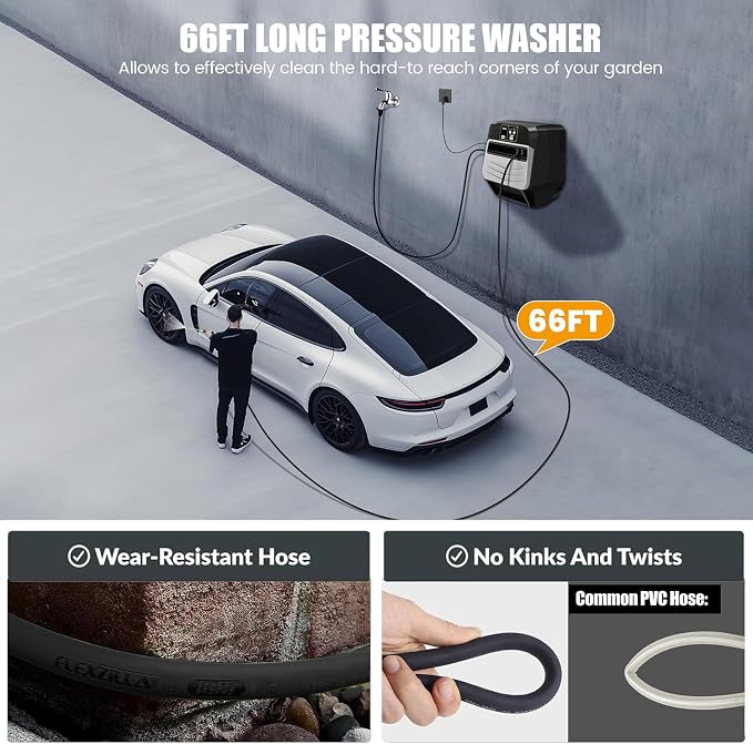 Wall Mounted Pressure Washer - Max 5500 PSI 3.6 GPM, 5 Levers Power Washer with 66FT Retractable Hose for Car/Driveway, Automatic Rewind, Any Length Lock, Black