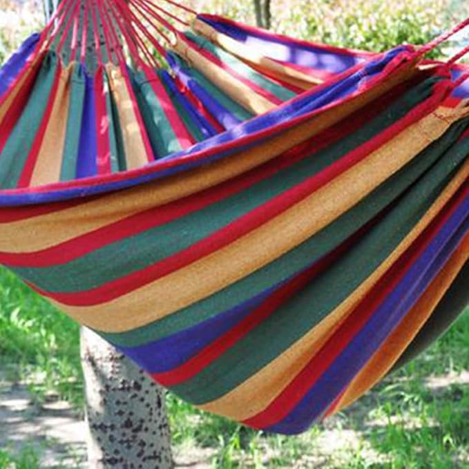 BESPORTBLE Double Canvas Camping Hammock for Two with Thickened 280x150cm Red Fabric, Outdoor Swing Sleeping Bed with Two Bind Ropes and Carry Bag for Patio Backyard Camping