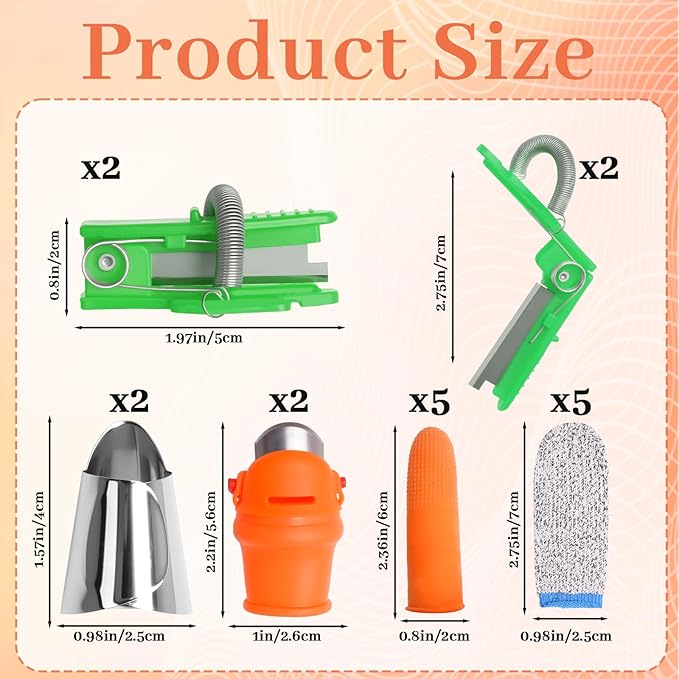 16 Pcs Gardening Thumb Knife Garden Tool Set, Finger Knife with Finger Protector for Gardeners, Garden Gadgets for Plant Vegetable Fruit Picking,Trimming, Deadheading Snips (Green Guillotine)