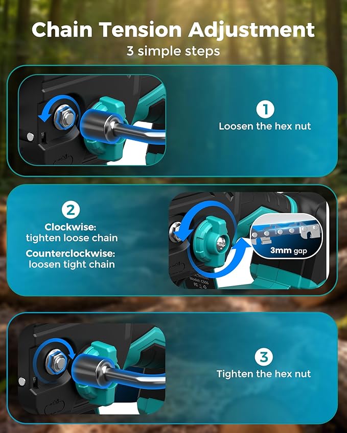 Mini Chainsaw Cordless with 2×3000mAh Rechargeable Batteries, Brushless 1000W Motor, 6 inch Electric Hand Held Tree Saw for Branch Trimming Wood Cutting, Gardening Gifts for Men Women