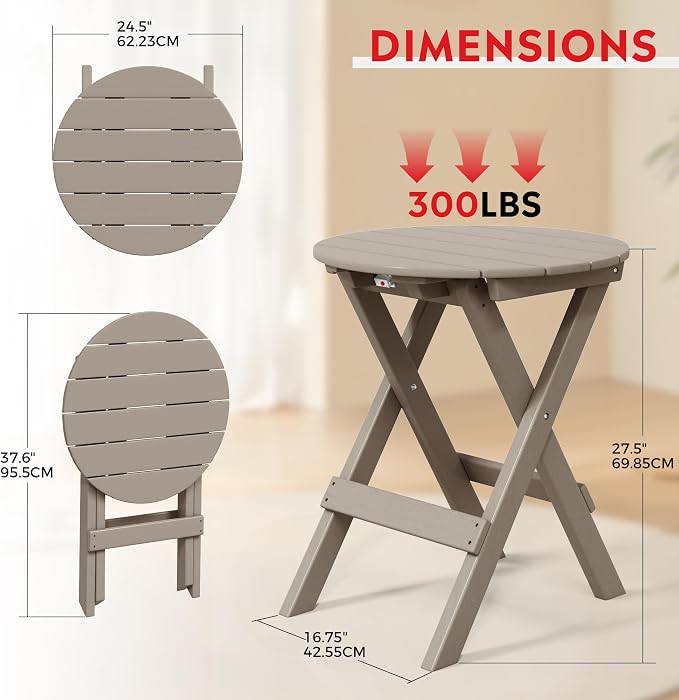Costaelm Outdoor Bistro Table, Patio Round Portable Folding Bar Height Table Tall Balcony Pub Small High Top for Front Porch Deck, Backyard, Garden, Weathered Wood