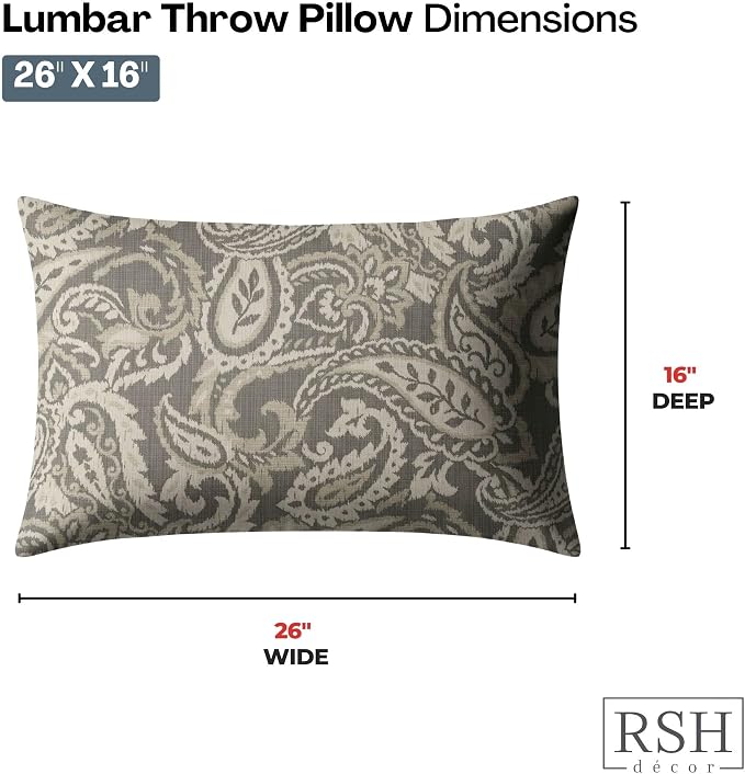 RSH DECOR: Designer Select Jumbo Lumbar Throw Pillows Set of 4 | 26" x 16" | Indoor Outdoor for Patio Furniture | Water & Fade-Resistant | Made in USA (Ayideal Fossil)