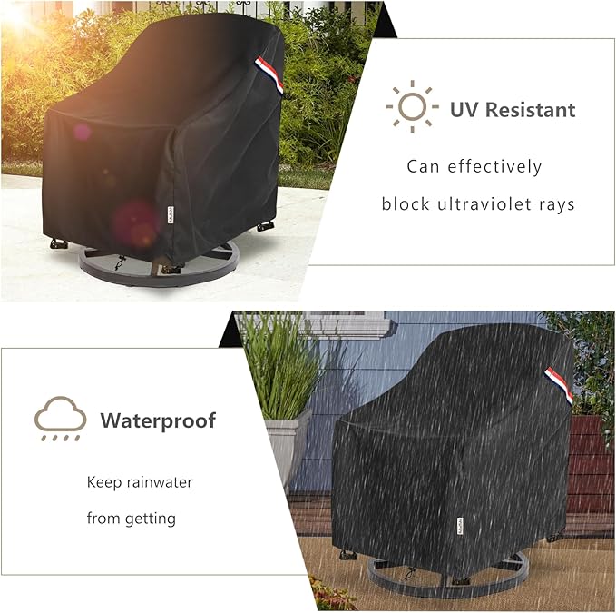 Patio Chair Covers Waterproof Heavy Duty Patio Furniture Covers, 33W x 35D x 36H Inches Swivel Outdoor Chair Cover 2 Pack (Black)