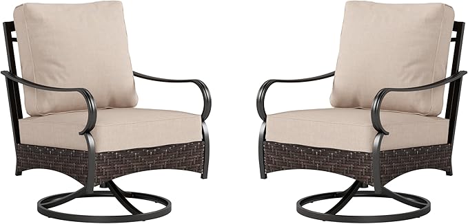 PHI VILLA Swivel Patio Sofa Chairs - 2 PCS Outdoor Swivel Rocker Armchairs, Patio Seating with High Back Deep Seat for Porch Deck Balcony