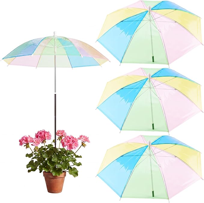 3 Pack Plant Umbrellas for Outdoor Plants Clear Transparent Plant Shade Umbrellas 23.6 Inch with Straight Pole for Potted Plants Seedlings Flowers Garden Beds