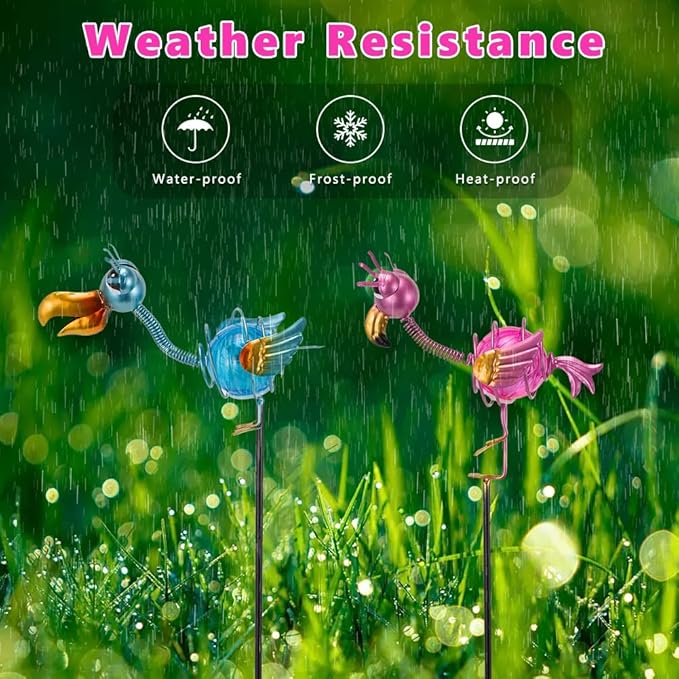 Outdoor Garden Solar Lights,2 Pack Decorative Solar Lights for Garden Decor,Flamingo Backyard Decor,Metal Solar Lights with Stakes for Yard Landscape Patio