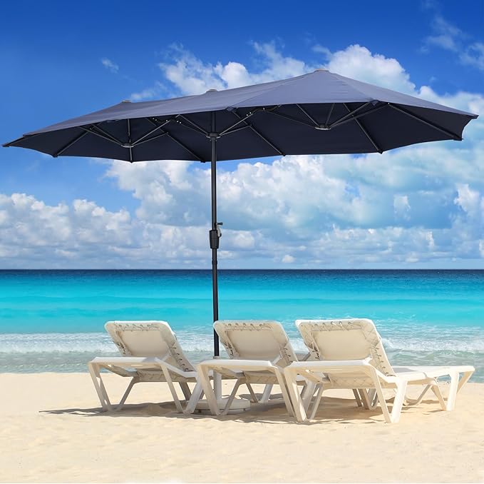 13Ft Large Patio Umbrella Outdoor Double-Sided Market Umbrella w/Easy Crank for Yard, Poolside, Deck, Navy Blue