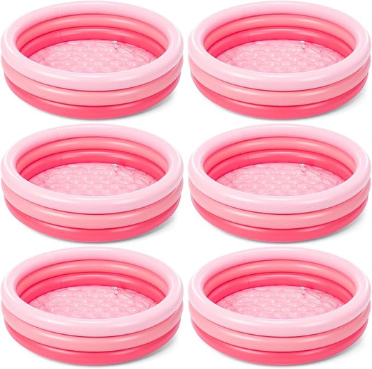 VioraWhite 6 Pack Inflatable Kiddie Pool for Toddlers 34"x10" Pink Blow up Kids Swimming Pool Small 3 Rings Round Baby Pools for Indoor Outdoor Water Game Play Center