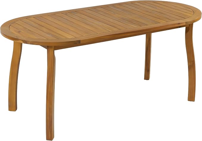 Christopher Knight Home Outdoor Dining Set with 70" Oval Acacia Wood Patio Table and 6 Rope Woven Dining Armchairs with Cushions, Teak Finish Outdoor Table and Chairs Set for Patio Deck Garden Dining