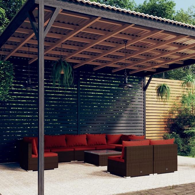 Patio Lounge Set with Cushions,Conversation Patio Furniture Porch Furniture Sets Garden Furniture Suitable for Patio, Deck, Front Porch, Poolside or Balcony Poly Rattan Brown