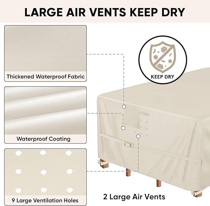 BALEINE Patio Furniture Covers, Outdoor Furniture Covers Waterproof, Heavy Duty Oxford Patio Table Cover for Outdoor Table, Chair, Sofa, Desk (Beige 128"L×83"W×30"H)
