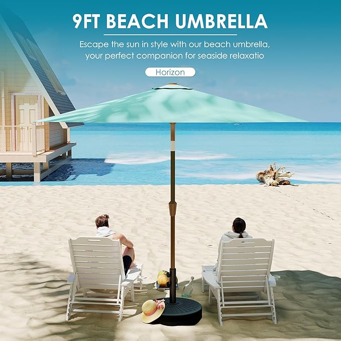 GREENVINES 9-FT-Patio-Umbrella | Outdoor-Table-Umbrellas | 8 Sturdy Fiberglass Ribs | Push Button Tilt & Crank | Waterproof | Market Umbrella | for Pool Backyard Garden Deck | Peacock Blue