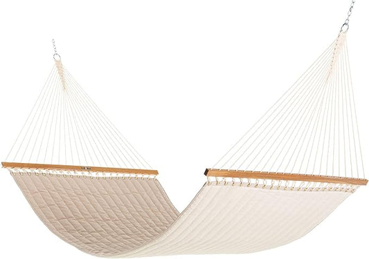 Original Pawleys Island Large Antique Beige Sunbrella Quilted Hammock – 13 ft. x 55 in., 2-Person, 450 lb Capacity, Oak Spreader Bar, Handcrafted in the USA