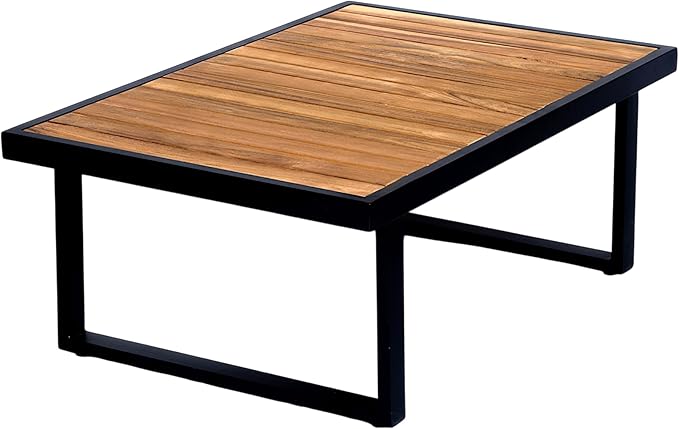Christopher Knight Home Alvin 3-Piece Acacia Wood Metal Patio Furniture Set, Outdoor Sectional Conversation Sofa Chat Set with Coffee Table and Ottoman for Backyard or Balcony, Teak+Beige+Black